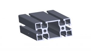 Aluprofil-1 Abbildung eines grauen industriellen Aluminium-Strangpressprofils mit mehreren Kanälen und rechteckigen Formen, das typischerweise zum Erstellen von Rahmen und Strukturen verwendet wird.