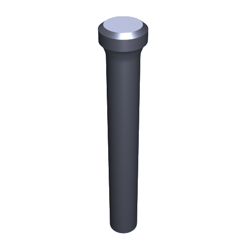 Ein 3D-Rendering eines grauen, zylindrischen Metallbolzens mit flachem, rundem Kopf. Der Bolzen hat eine glatte Oberfläche und wird vor einem schlichten, transparenten Hintergrund dargestellt.