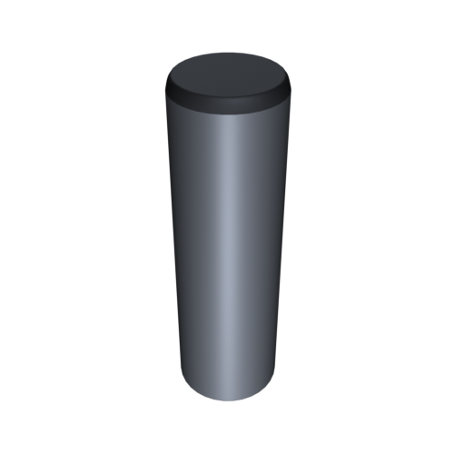 N101_a Eine 3D-Darstellung eines hohen, zylindrischen Objekts mit einer grauen Metalloberfläche, aus einer schrägen oberen Position vor einem schwarzen Hintergrund betrachtet.