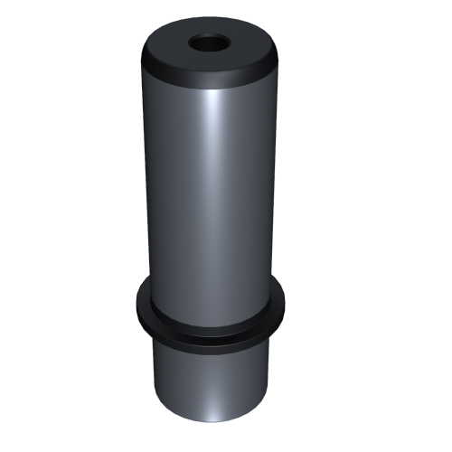 N107_a Gerendertes Bild eines silbernen zylindrischen Objekts mit schwarzer Ober- und Unterseite. Der Zylinder hat ein zentrales Loch und einen breiteren schwarzen Rand in der Nähe der Unterseite. Der Hintergrund ist transparent.