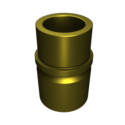 N152_a Ein 3D-gerendertes goldenes Lego-Zylinderstück vor einem schwarzen Hintergrund.