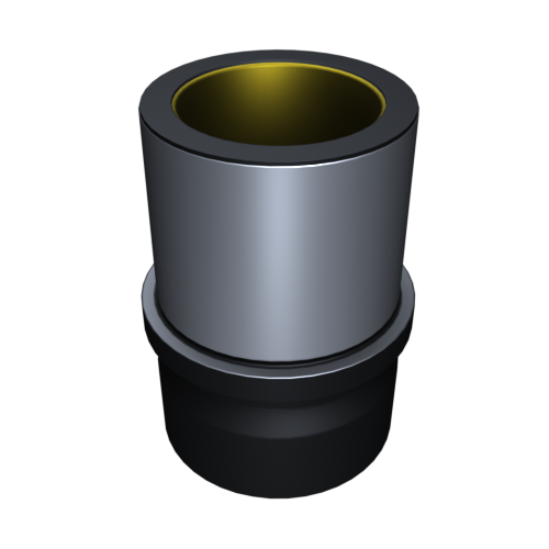 N191N161_a Ein 3D-gerendertes, metallisches, zylindrisches Objekt mit goldener Innenseite und reflektierender Oberfläche vor schwarzem Hintergrund. Das Objekt ähnelt einer Tasse oder einem kleinen Behälter.