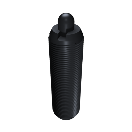 N563_a Ein 3D-gerendertes Bild eines großen, zylindrischen schwarzen Objekts mit strukturierter Oberfläche und abgerundeter Oberseite vor einem schwarzen Hintergrund.