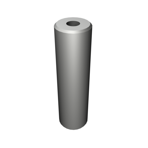 Eine 3D-Darstellung eines metallischen, zylindrischen Objekts vor schwarzem Hintergrund. Der Zylinder hat oben in der Mitte einen Hohlraum, der an eine Röhre oder ein Rohr erinnert.