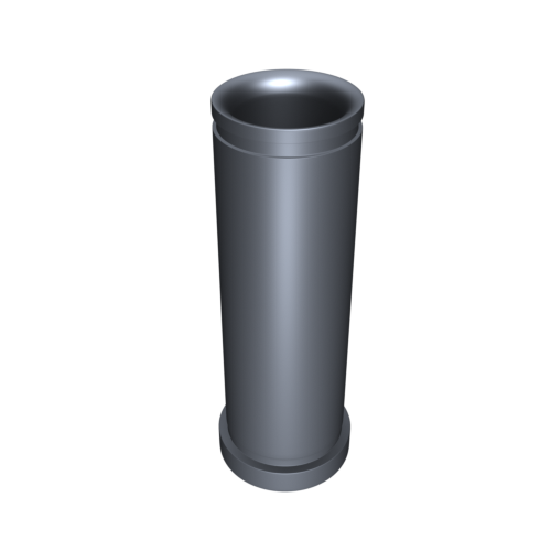 untitled Eine 3D-Darstellung eines metallischen, zylindrischen Objekts mit ausgestellter Oberseite und runder Basis vor einem schwarzen Hintergrund.